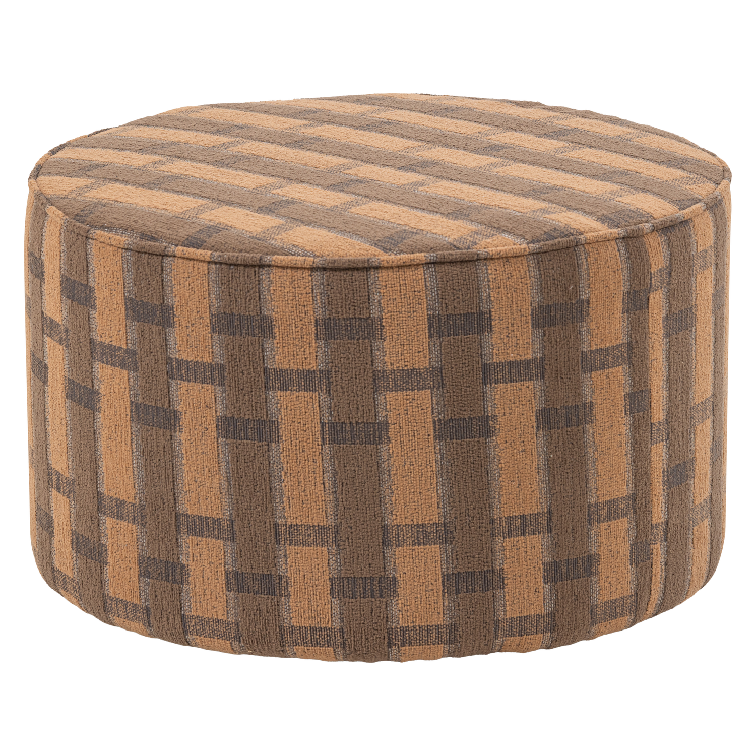 Sarli Poef Laag Ruit Dessin Chenille Bruin/Roze [Fsc]