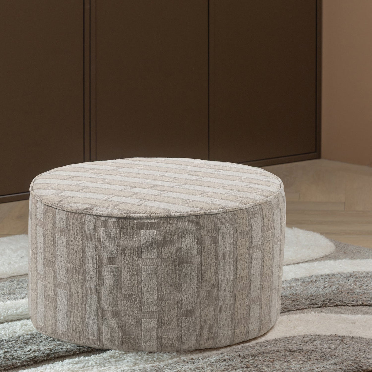 Sarli Poef Laag Ruit Dessin Chenille Naturel/Beige [Fsc]