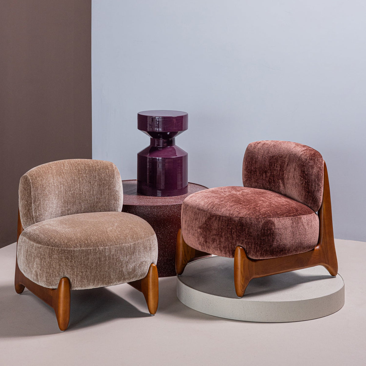 Runi Fauteuil Hout/Velvet Paars/Bruin [Fsc]