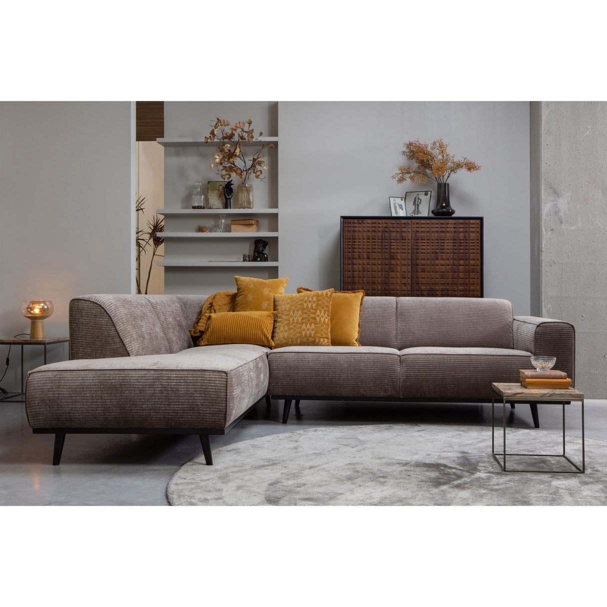 Statement Hoekbank Links Ribstof Taupe