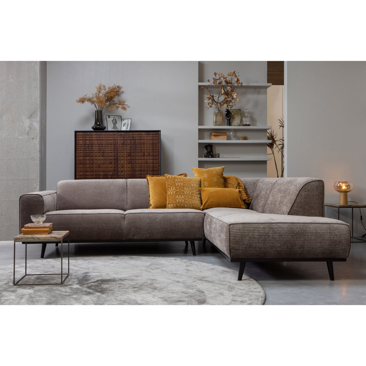 Statement Hoekbank Rechts Ribstof Taupe