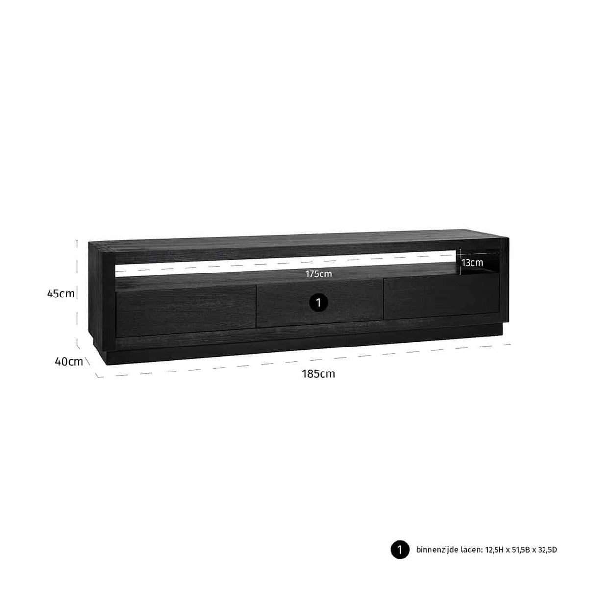 TV-dressoir Oakura 3-laden (Black) van Richmond Interiors – Luxe comfort op maat van PureWonen. Vraag naar de beste prijs.