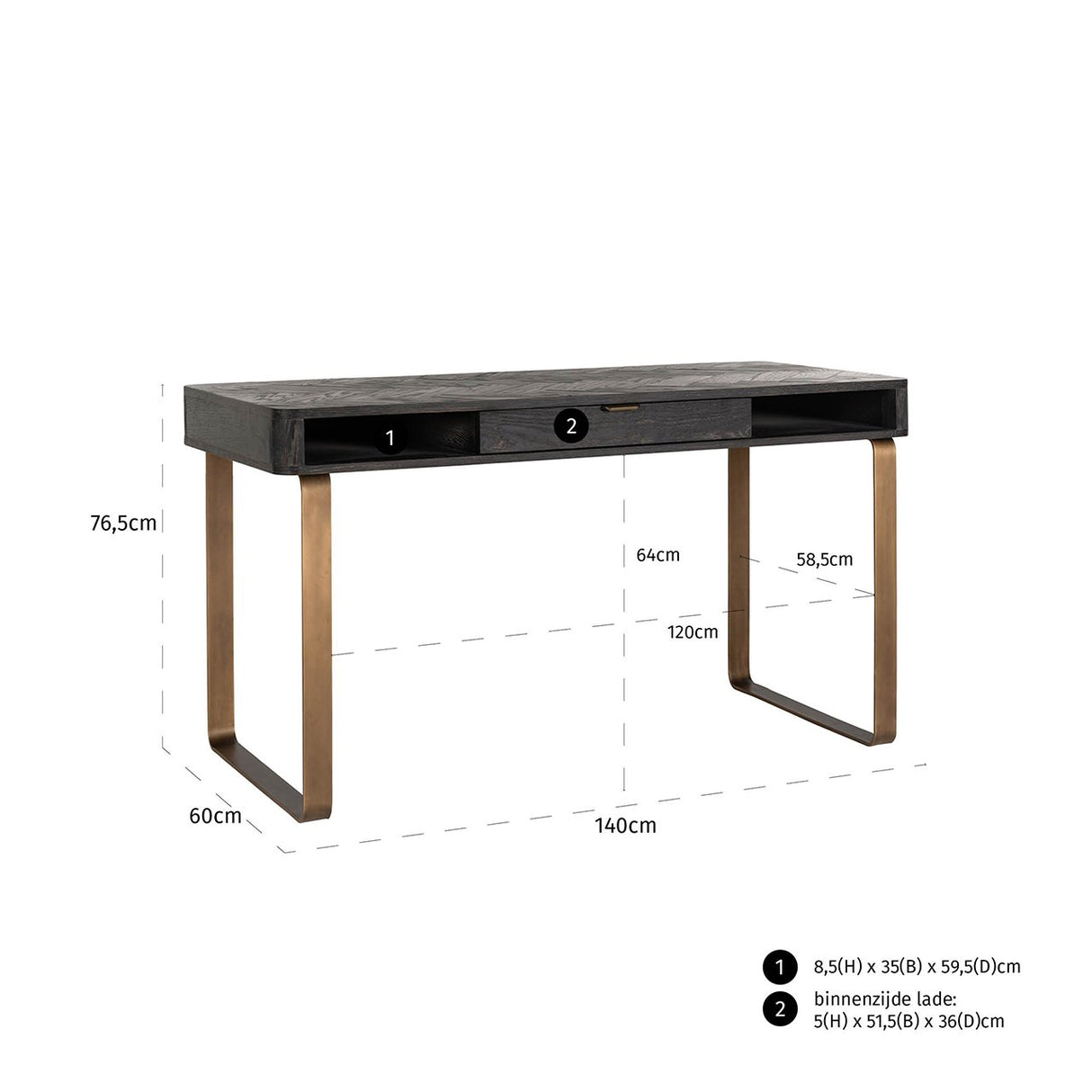 Bureau Blackbone brass 1-lade (Black rustic) van Richmond Interiors – Luxe comfort op maat van PureWonen. Vraag naar de beste prijs.