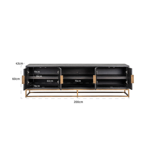 TV-dressoir Blackbone brass 4-deuren 200 (Black rustic) van Richmond Interiors – Luxe comfort op maat van PureWonen. Vraag naar de beste prijs.