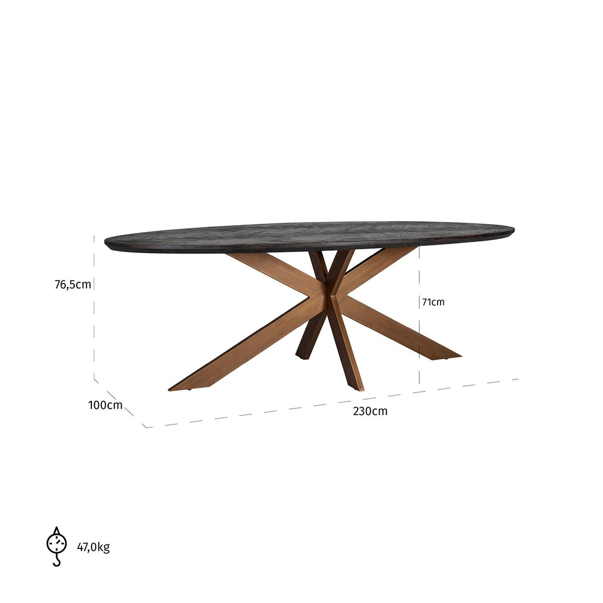 Eettafel Blackbone brass ovaal 230 (Black rustic) van Richmond Interiors – Luxe comfort op maat van PureWonen. Vraag naar de beste prijs.