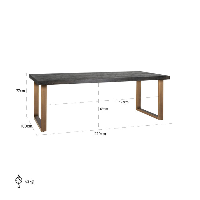 Eettafel Blackbone brass 220 (Black rustic) van Richmond Interiors – Luxe comfort op maat van PureWonen. Vraag naar de beste prijs.