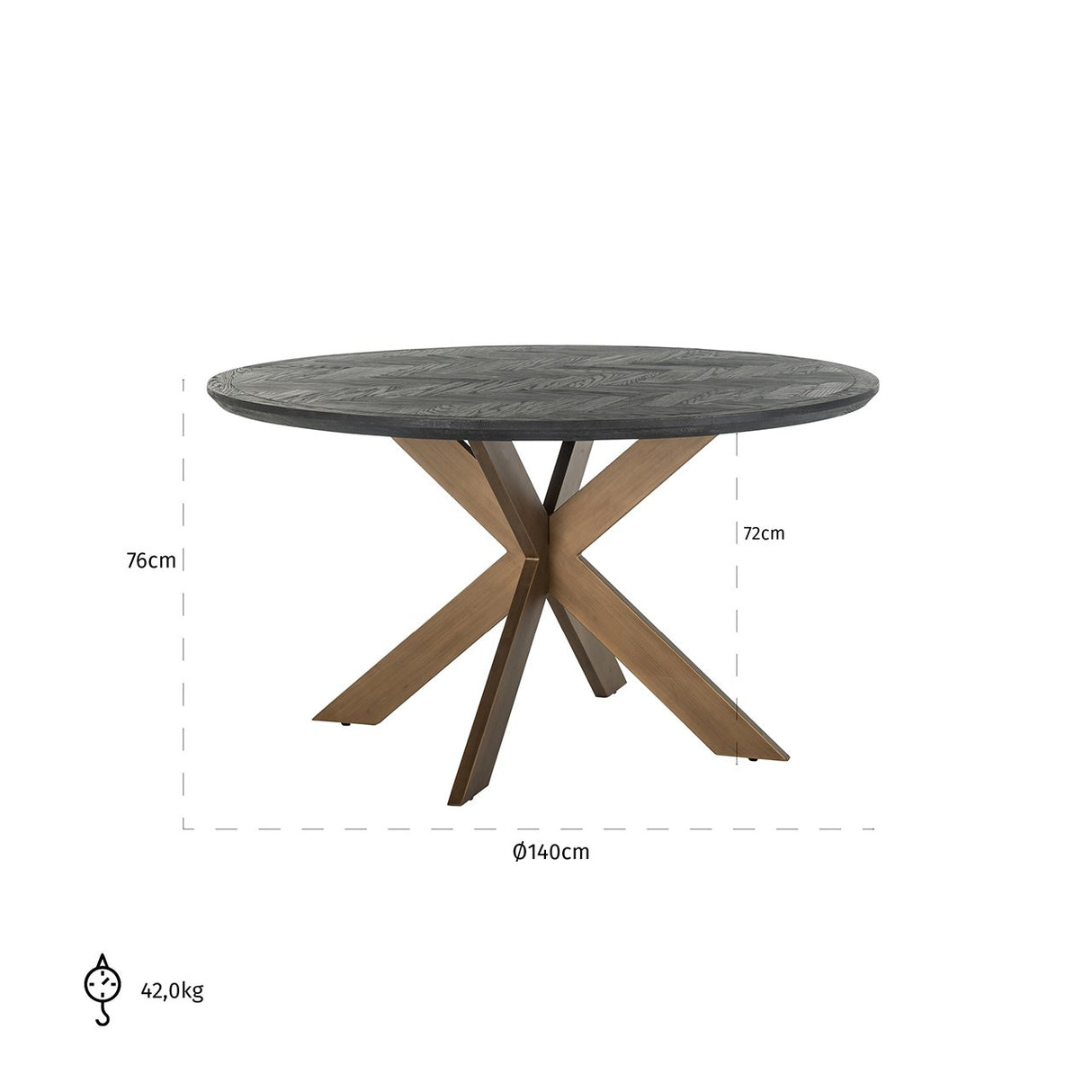 Eettafel Blackbone brass 140Ø (Black rustic) van Richmond Interiors – Luxe comfort op maat van PureWonen. Vraag naar de beste prijs.