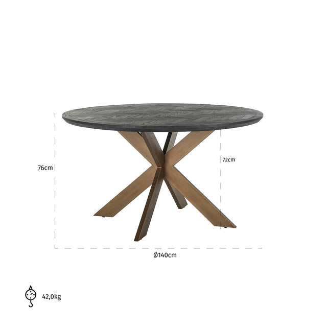 Eettafel Blackbone brass 140Ø (Black rustic) van Richmond Interiors – Luxe comfort op maat van PureWonen. Vraag naar de beste prijs.