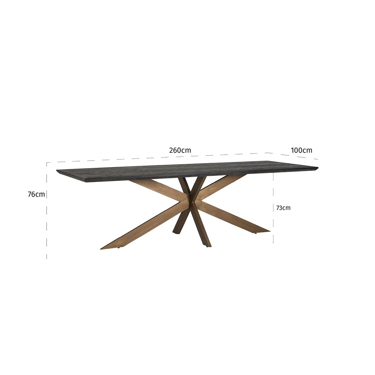 Eettafel Blackbone brass 260 (Black rustic) van Richmond Interiors – Luxe comfort op maat van PureWonen. Vraag naar de beste prijs.