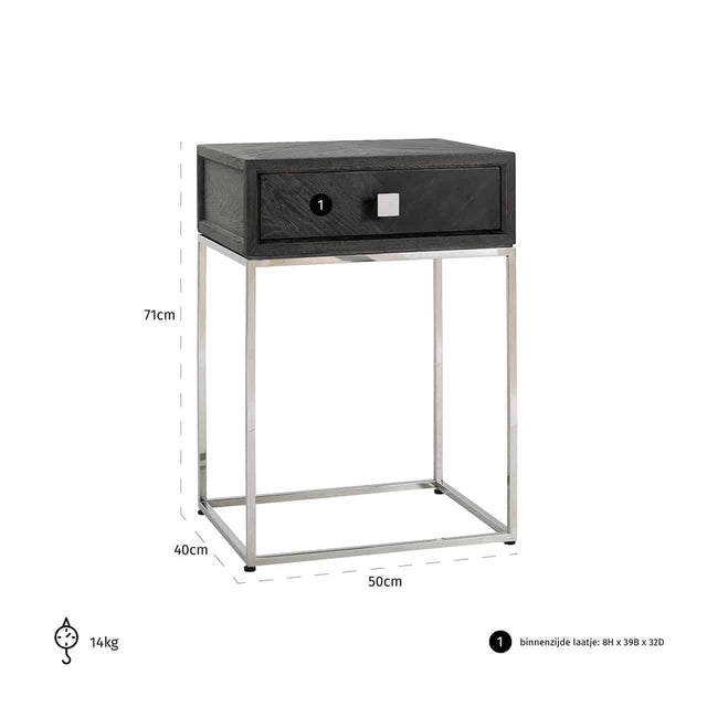 Nachtkastje Blackbone silver 1-lade (Black rustic) van Richmond Interiors - laagste prijs offerte van PureWonen