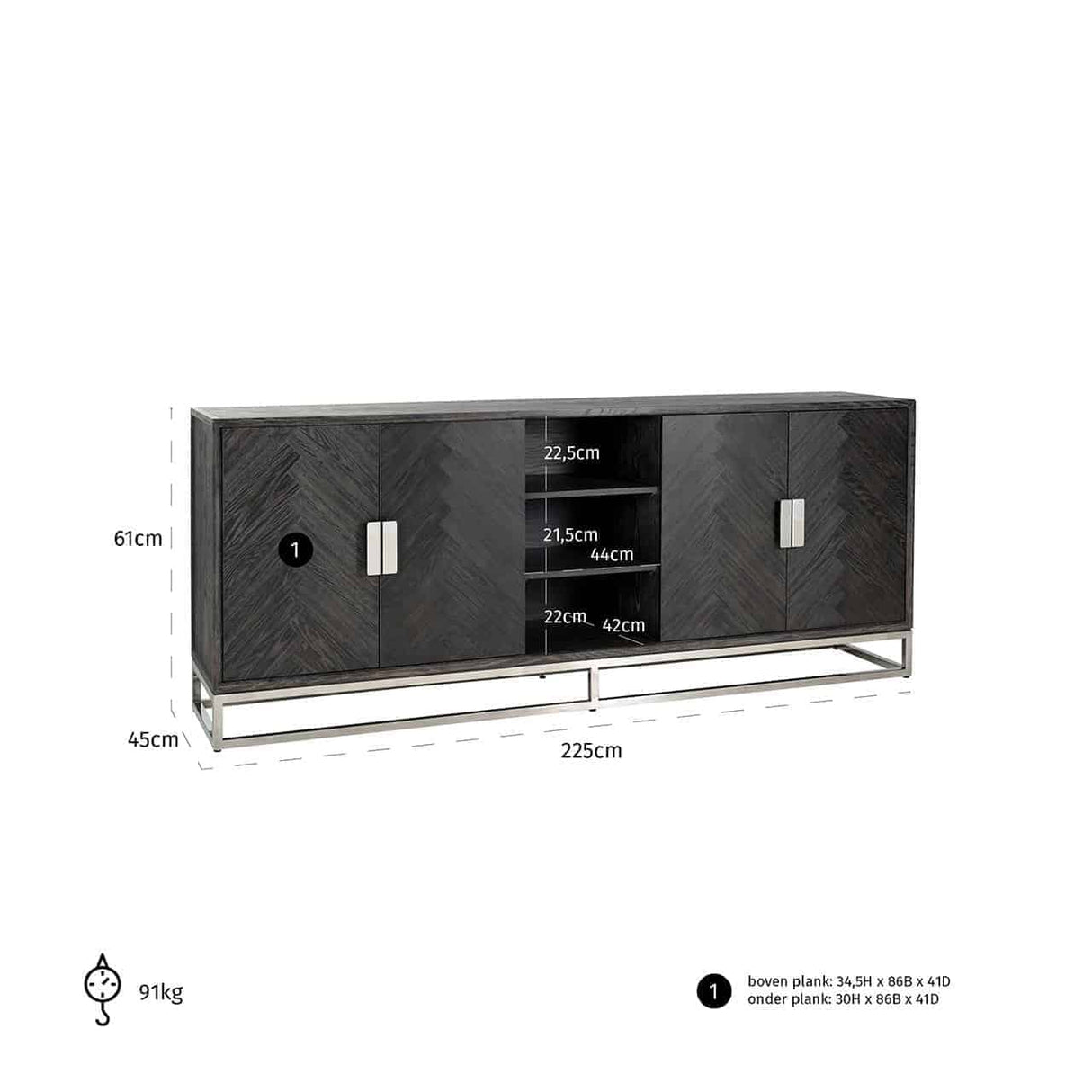 Dressoir Blackbone silver 4-deuren + open vak (Black rustic) van Richmond Interiors – Luxe comfort op maat van PureWonen. Vraag naar de beste prijs.