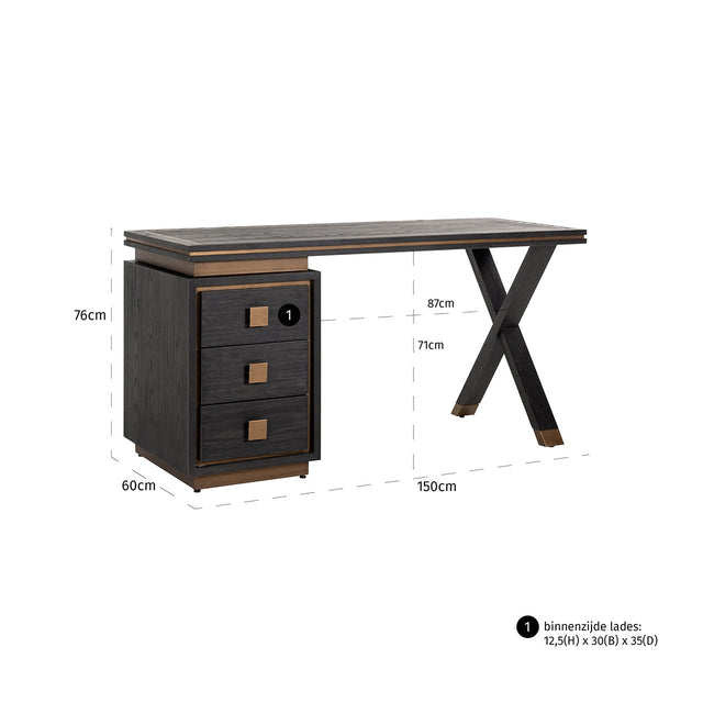 Bureau Hunter 3-laden  (Black rustic) van Richmond Interiors – Luxe comfort op maat van PureWonen. Vraag naar de beste prijs.