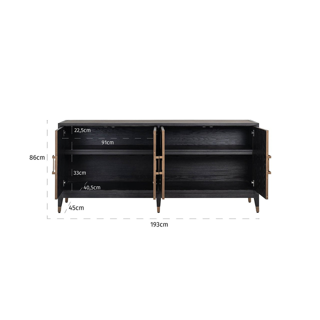 Dressoir Bloomville 4-deuren (Gold) van Richmond Interiors – Luxe comfort op maat van PureWonen. Vraag naar de beste prijs.