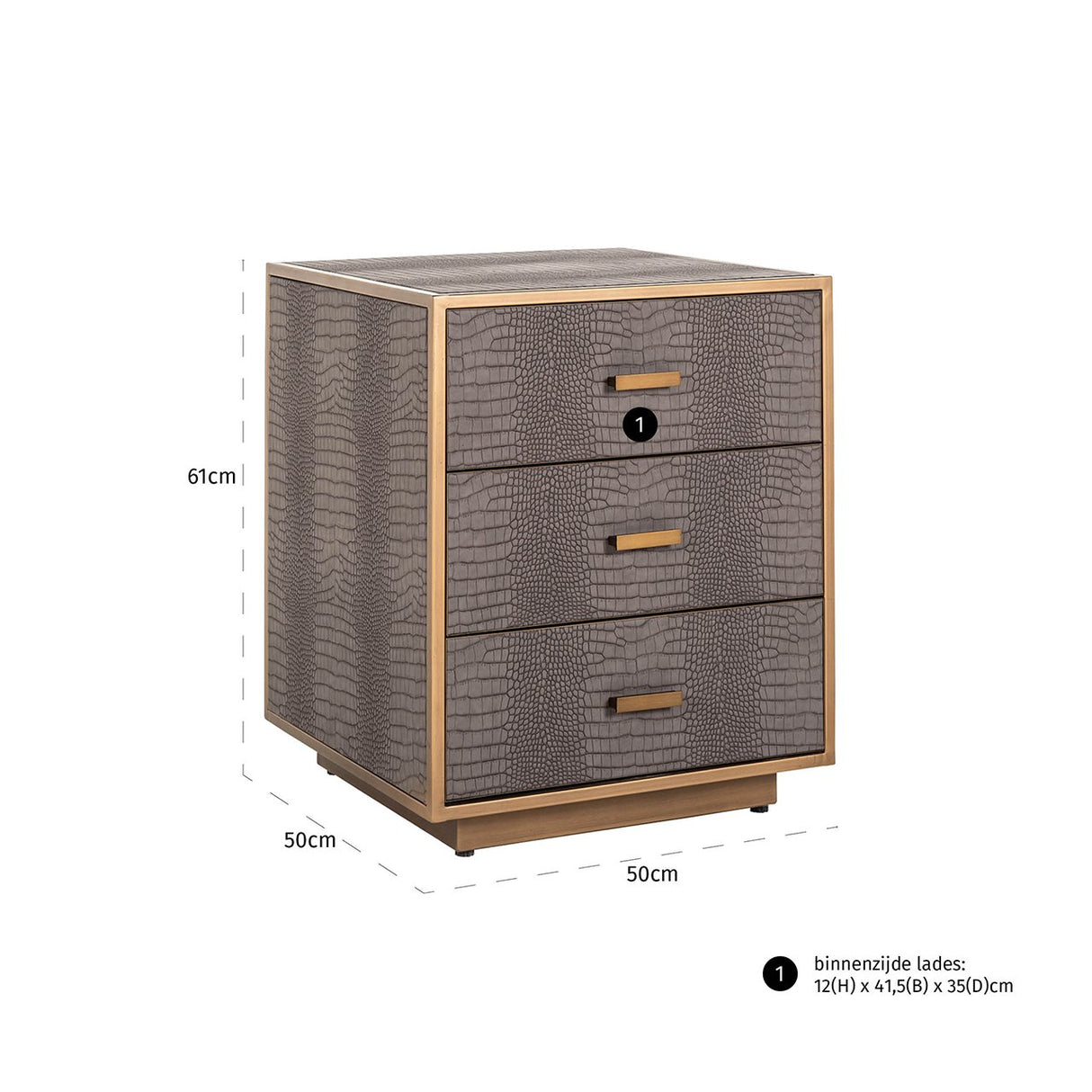 Ladenkast Classio 3-laden  (Brushed Gold) van Richmond Interiors – Luxe comfort op maat van PureWonen. Vraag naar de beste prijs.