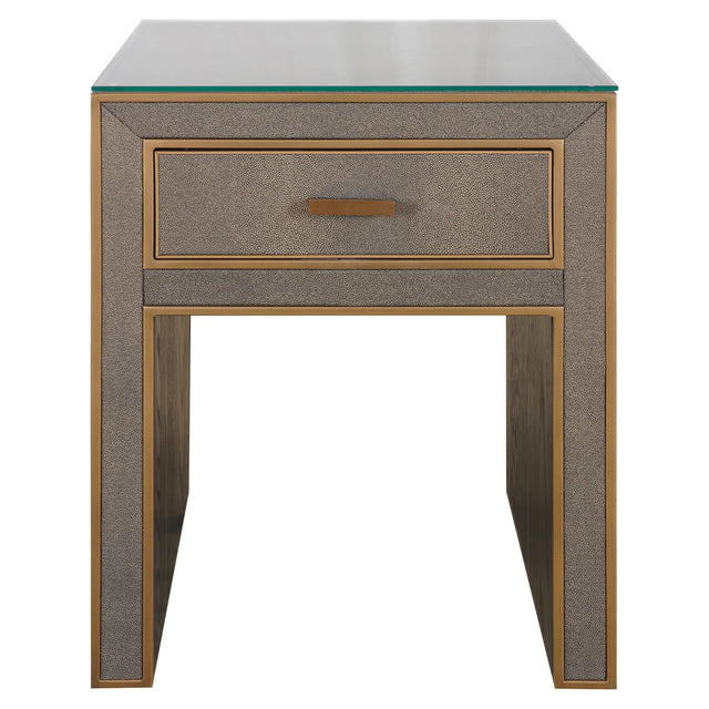 Nachtkastje Bloomville brass shagreen incl. glass top