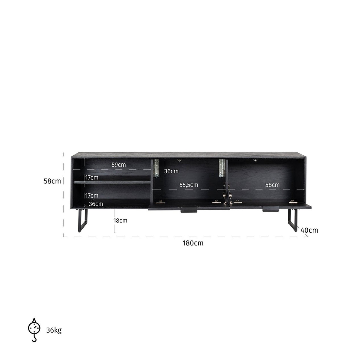 TV-dressoir Blax 2-kleppen 1-plank (Black) van Richmond Interiors – Luxe comfort op maat van PureWonen. Vraag naar de beste prijs.