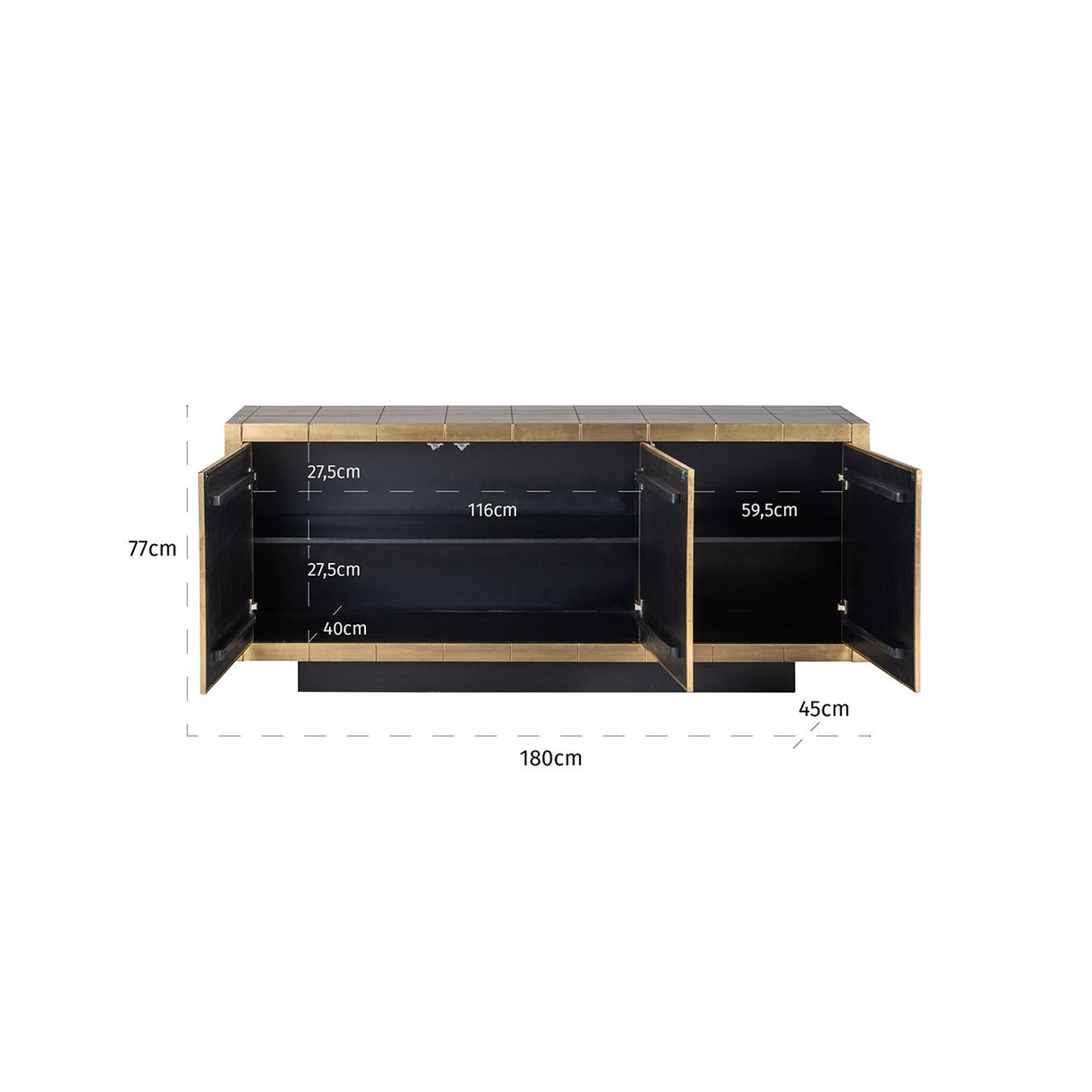 Dressoir Collada 3-deuren (Brushed Gold) van Richmond Interiors – Luxe comfort op maat van PureWonen. Vraag naar de beste prijs.