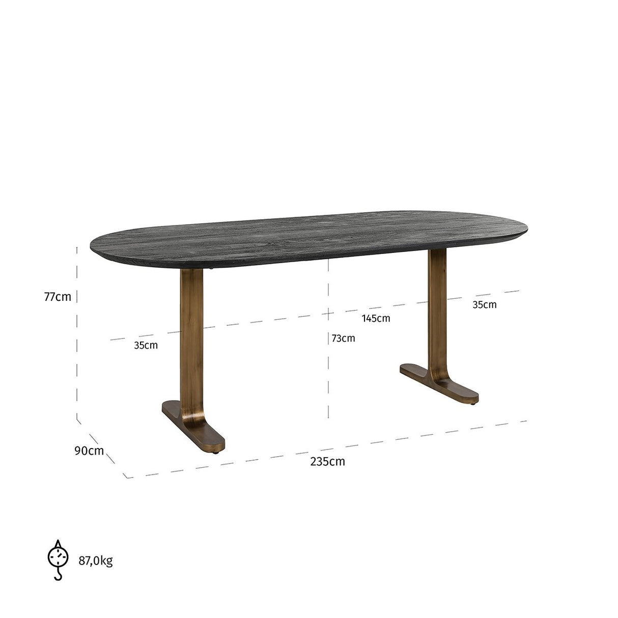 Eettafel Revelin 235 (Black/gold) van Richmond Interiors – Luxe comfort op maat van PureWonen. Vraag naar de beste prijs.