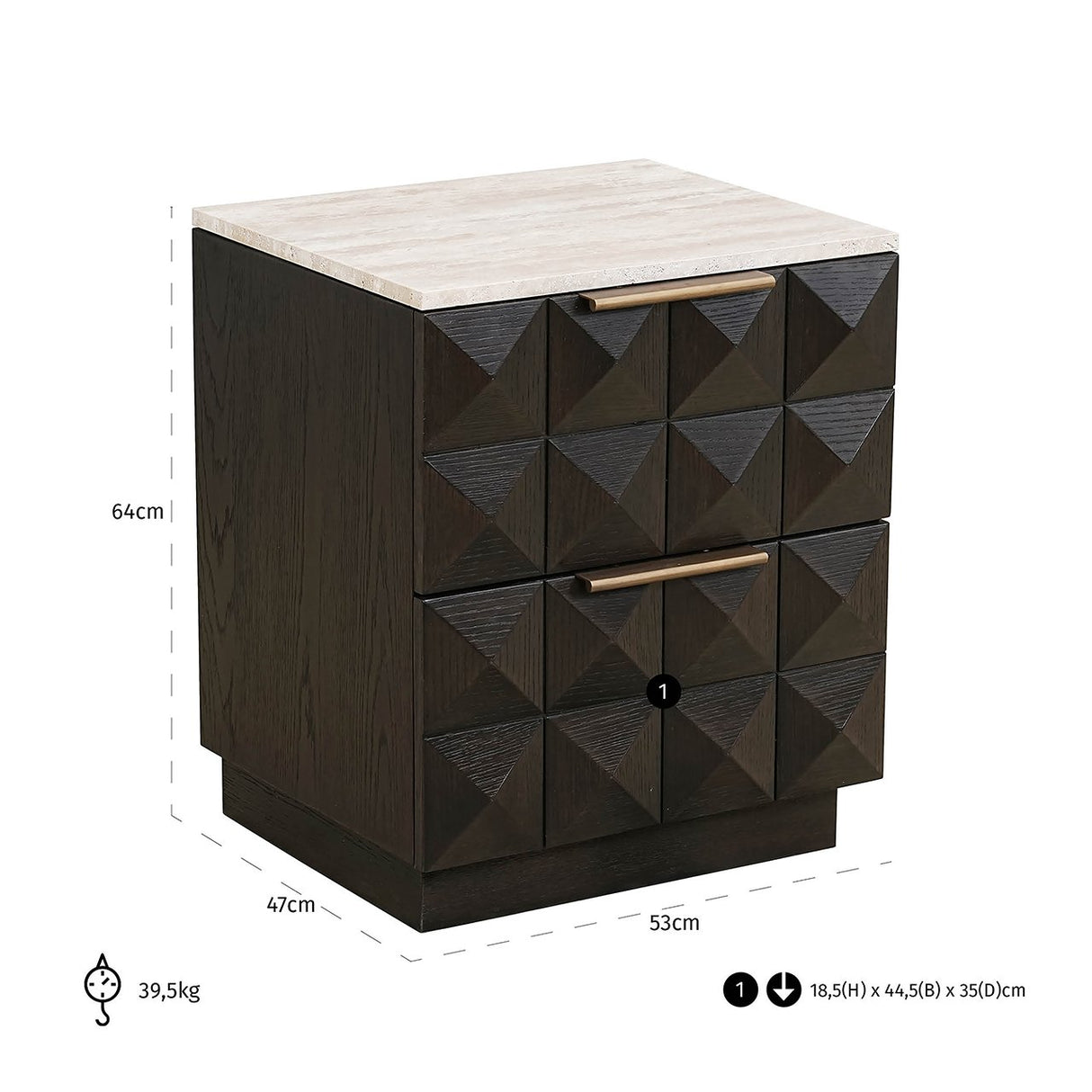 Nachtkastje Claremont 2-laden (Brown) van Richmond Interiors – Luxe comfort op maat van PureWonen. Vraag naar de beste prijs.