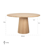 Eettafel Oakley 140Ø (Natural oak) van Richmond Interiors – Luxe comfort op maat van PureWonen. Vraag naar de beste prijs.