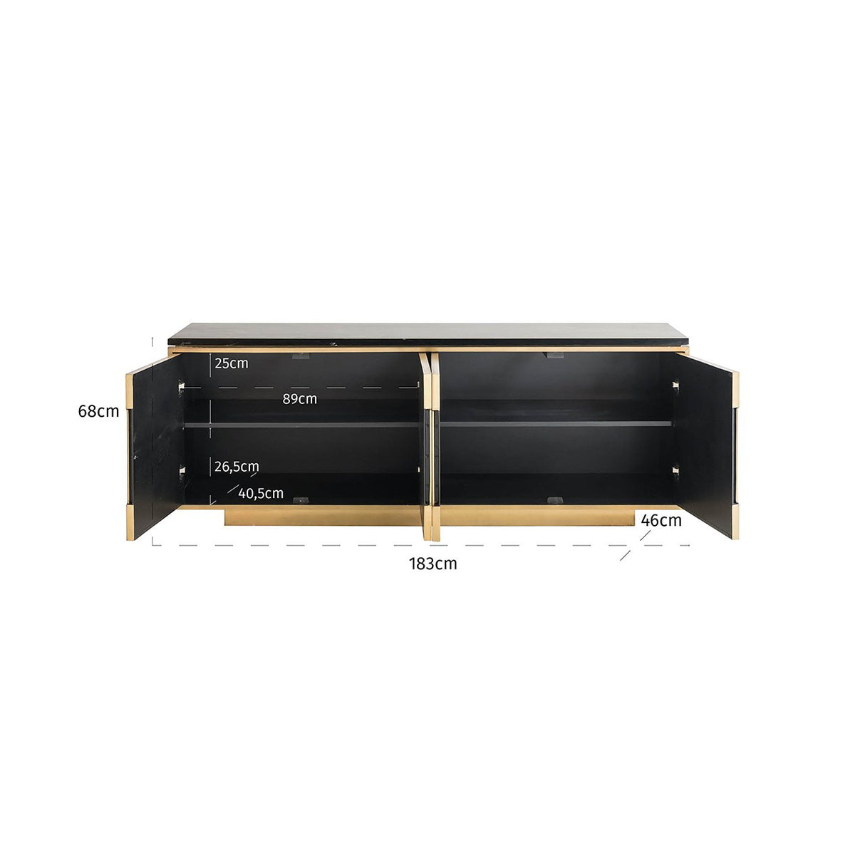Dressoir Finsbury 4-deurs (Black/gold) van Richmond Interiors – Luxe comfort op maat van PureWonen. Vraag naar de beste prijs.