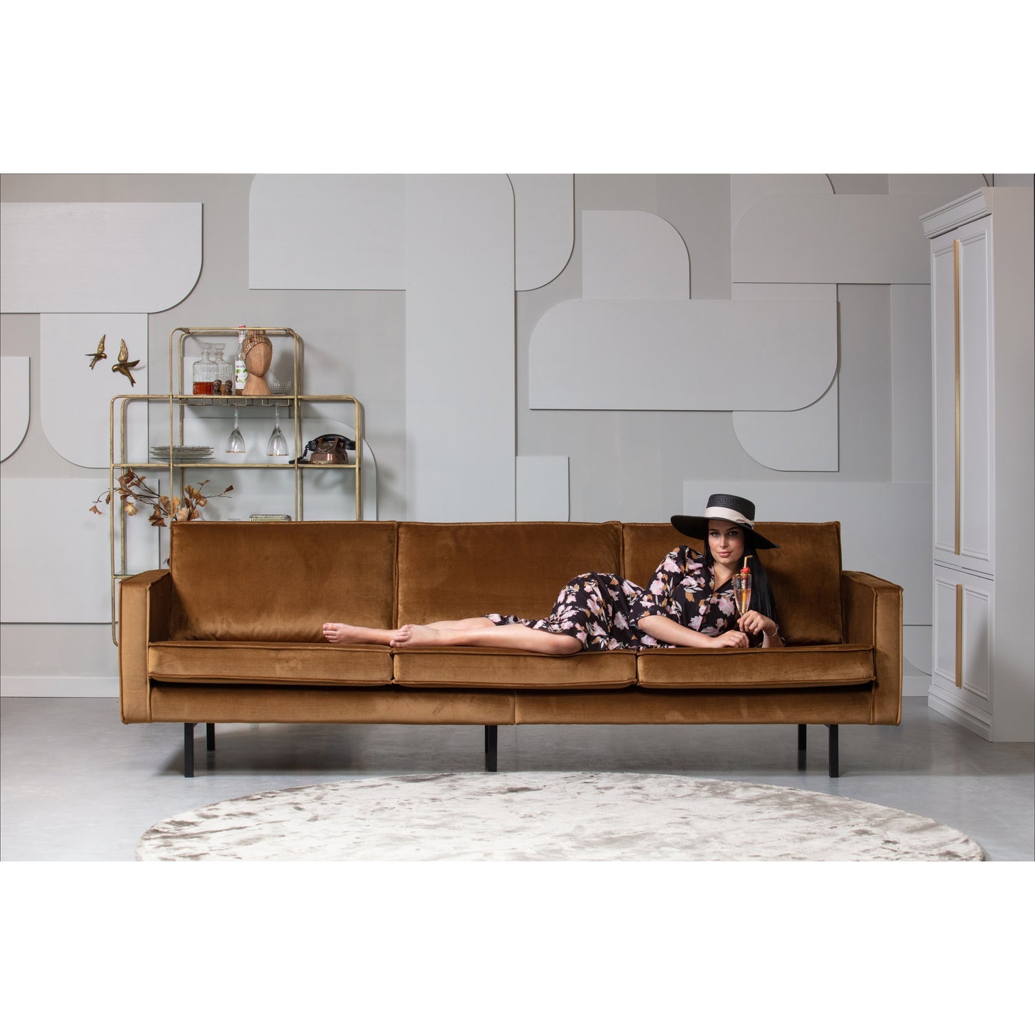 Rodeo 3 Zits Bank Velvet Honinggeel