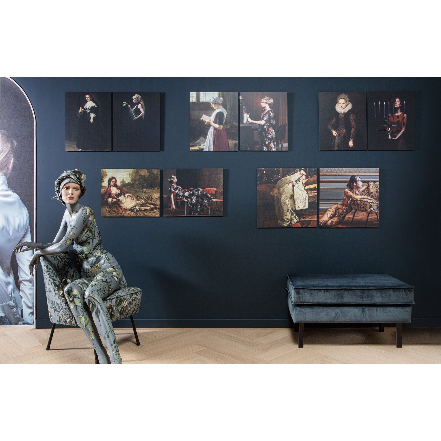 Rodeo Hocker Op Poten Velvet Groenblauw