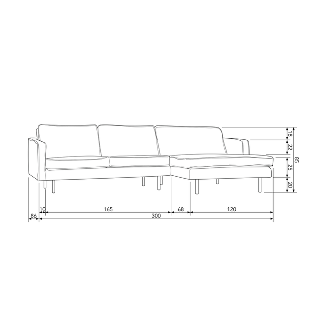 Rodeo Chaise Longue Bank Rechts Structure Velvet Frost
