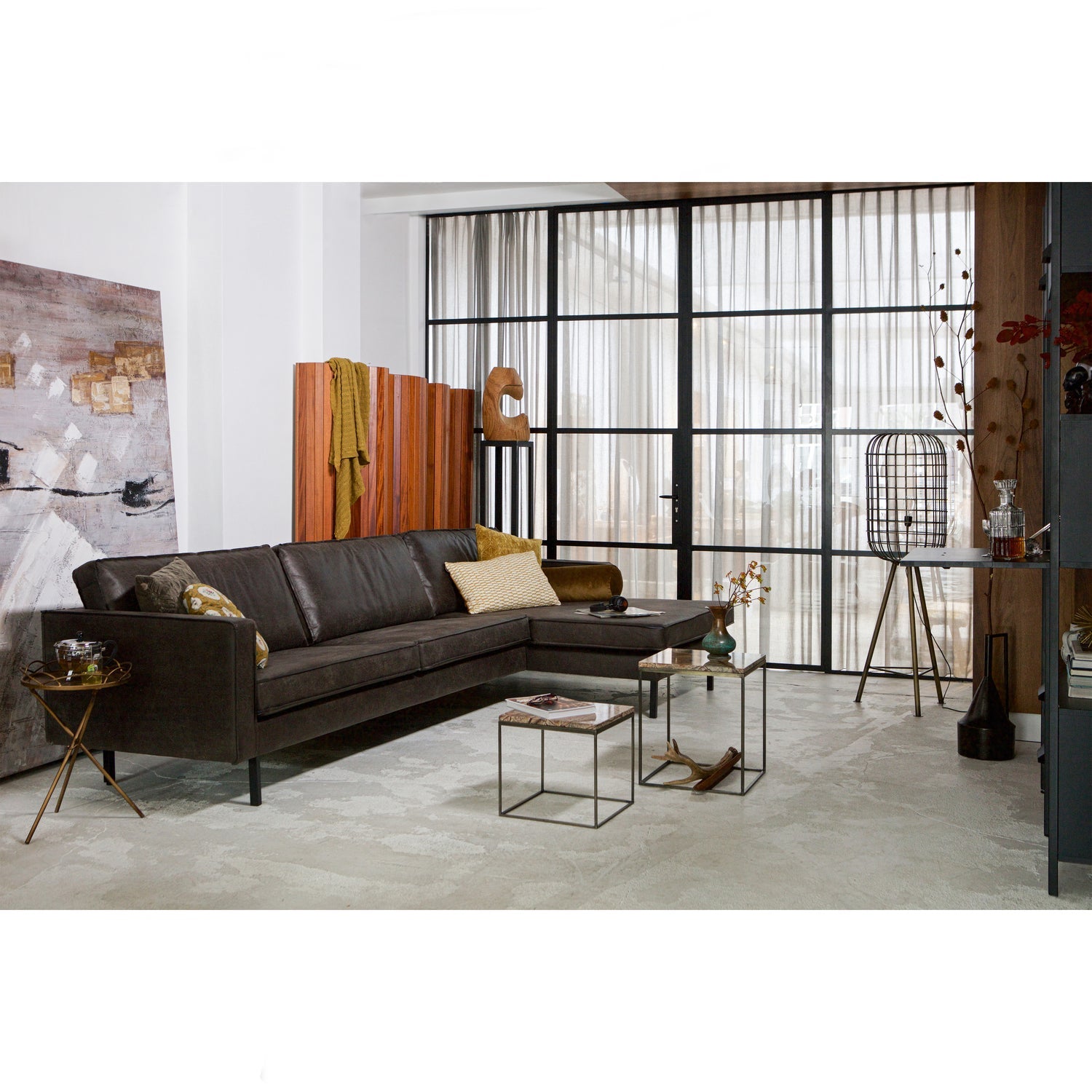 Rodeo Chaise Longue Bank Rechts Ecoleer Zwart