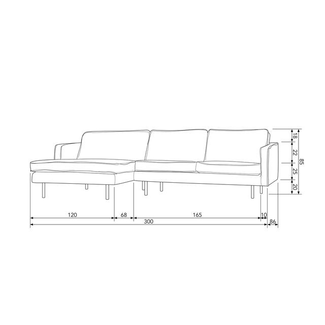 Rodeo Chaise Longue Bank Links Structure Velvet Brass