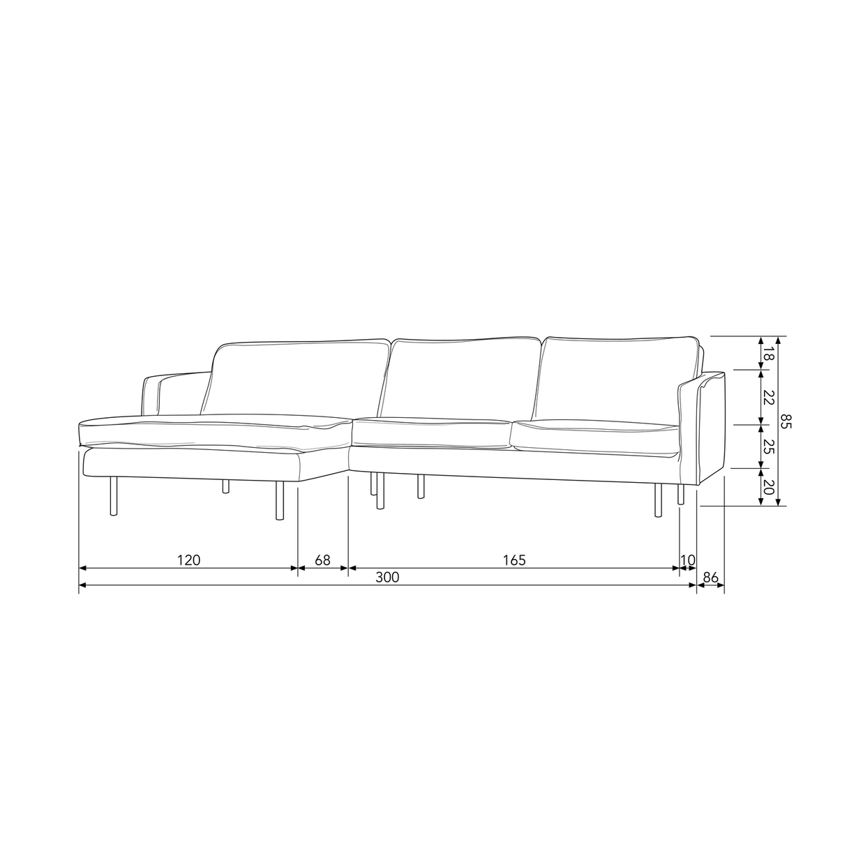 Rodeo Chaise Longue Bank Links Structure Velvet Mountain