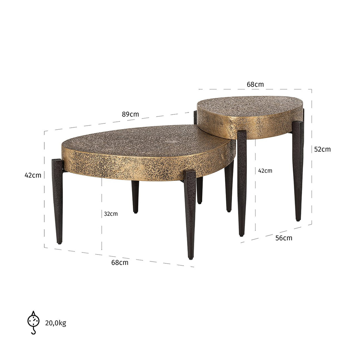 Salontafel Marquee set van 2 (Black/gold) van Richmond Interiors – Luxe comfort op maat van PureWonen. Vraag naar de beste prijs.