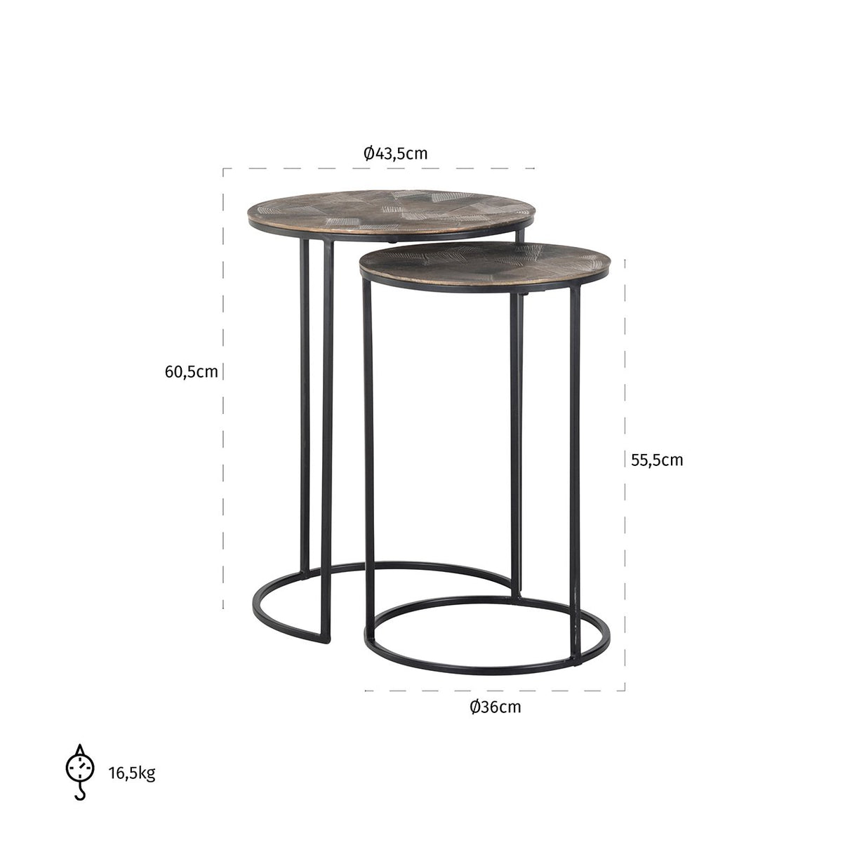 Bijzettafel Tulum set van 2 (Brushed Gold) van Richmond Interiors – Luxe comfort op maat van PureWonen. Vraag naar de beste prijs.