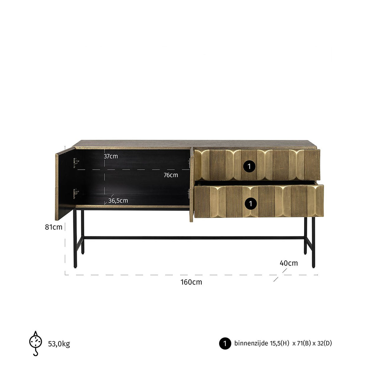 Dressoir Jaxx (Black/gold) van Richmond Interiors – Luxe comfort op maat van PureWonen. Vraag naar de beste prijs.