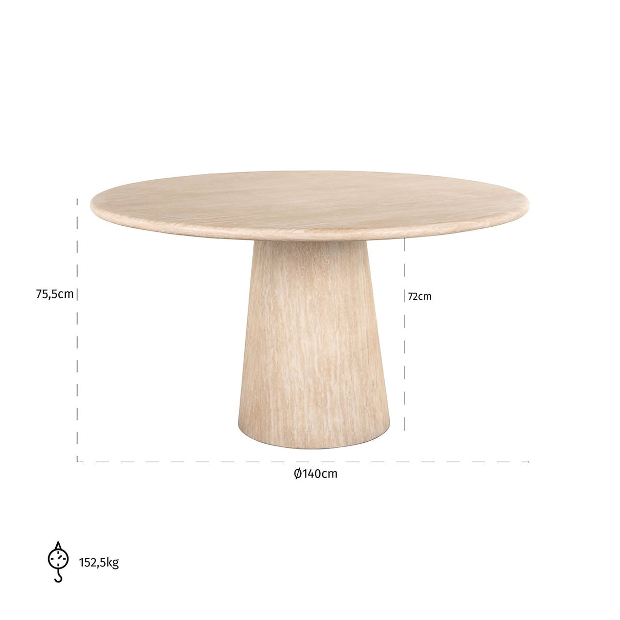 Eettafel Fictus 140Ø faux travertine (Beige) van Richmond Interiors – Luxe comfort op maat van PureWonen. Vraag naar de beste prijs.