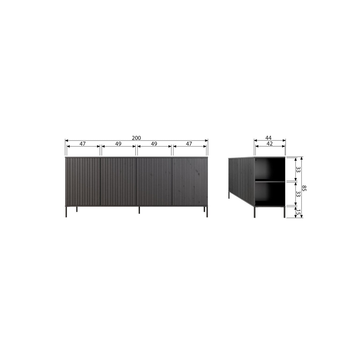 New Gravure Dressoir 200 Cm Grenen Dust [Fsc]