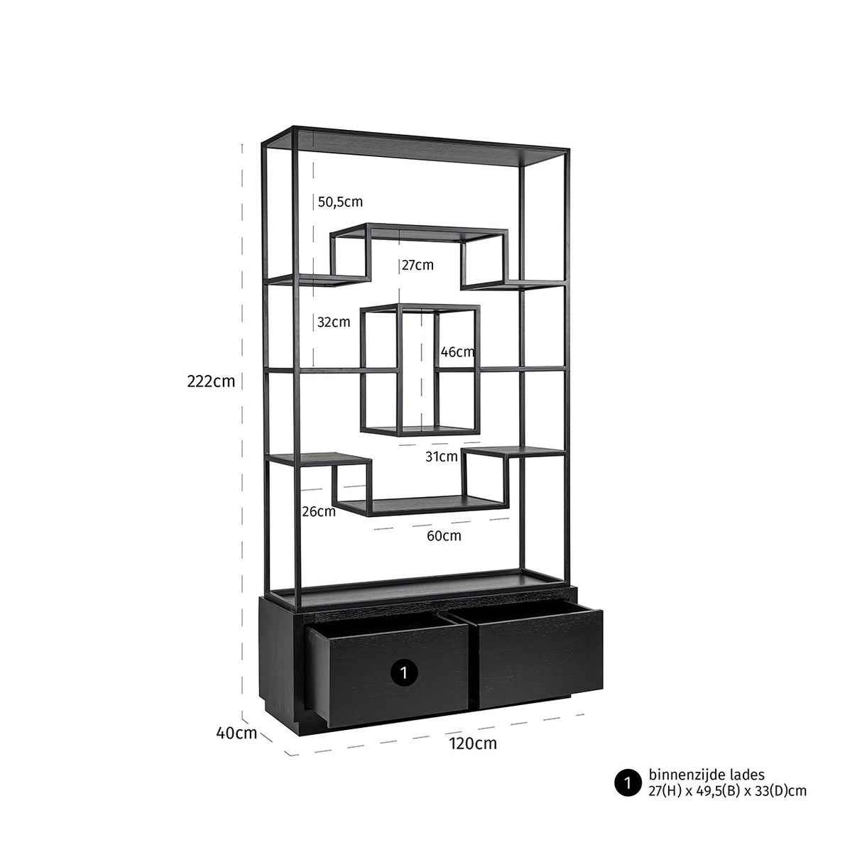 Wandkast Bonvoy black 2-laden (Black) van Richmond Interiors – Luxe comfort op maat van PureWonen. Vraag naar de beste prijs.