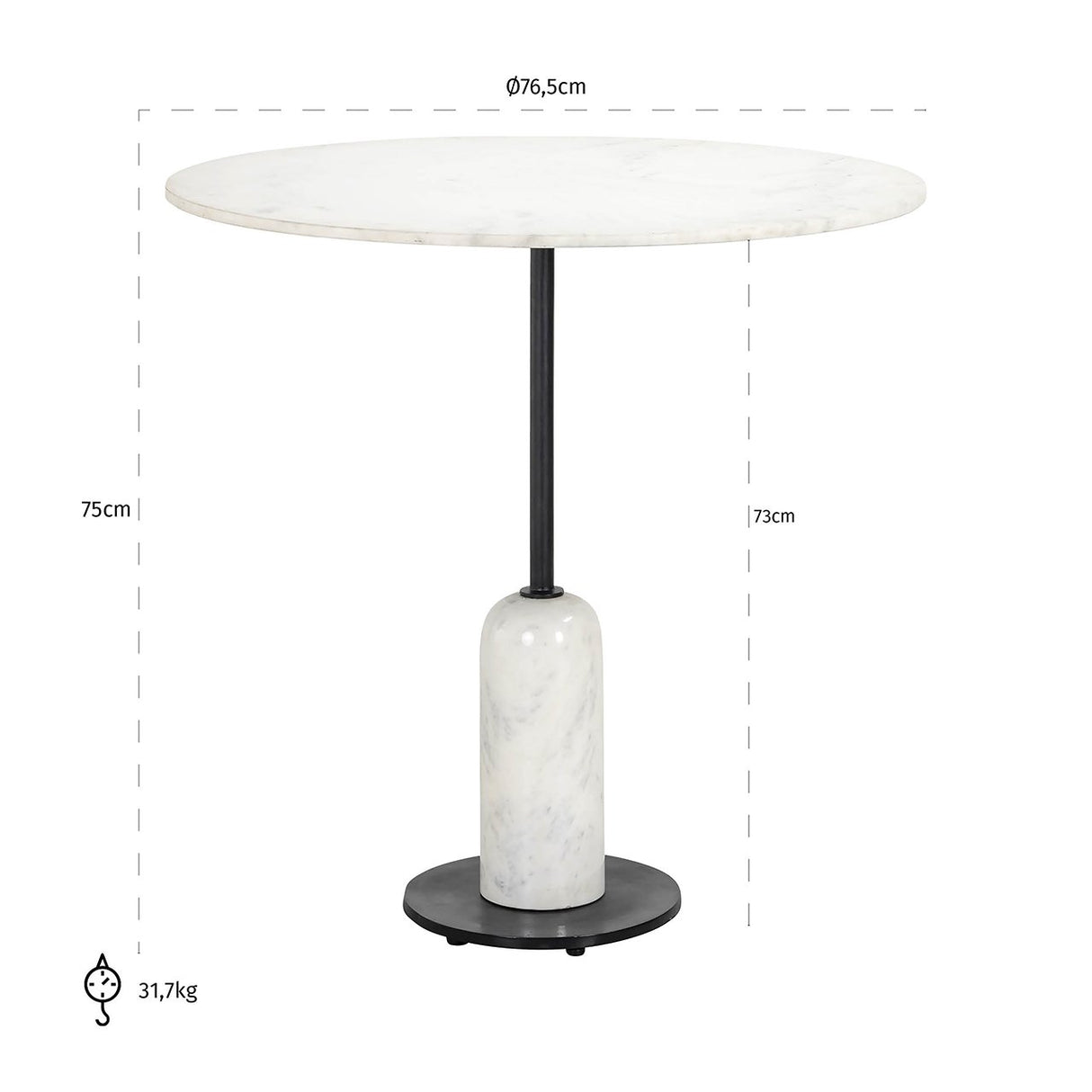 Bistrotafel Jagger 76Ø (Black/white) van Richmond Interiors – Luxe comfort op maat van PureWonen. Vraag naar de beste prijs.
