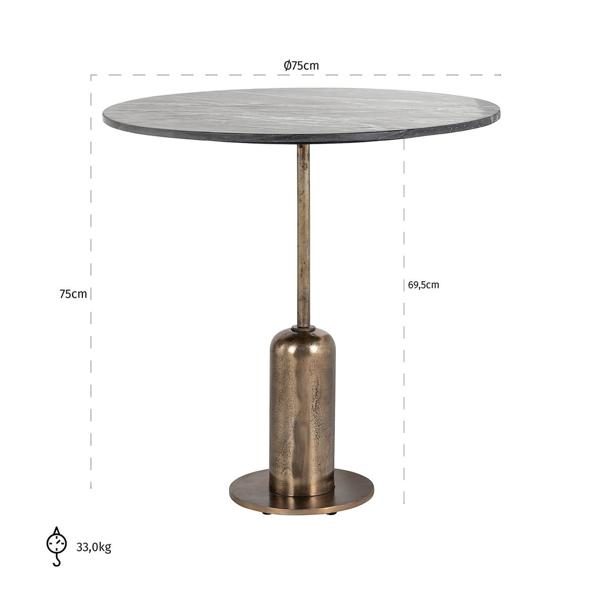 Bistrotafel Logan 75Ø (Black/gold) van Richmond Interiors – Luxe comfort op maat van PureWonen. Vraag naar de beste prijs.