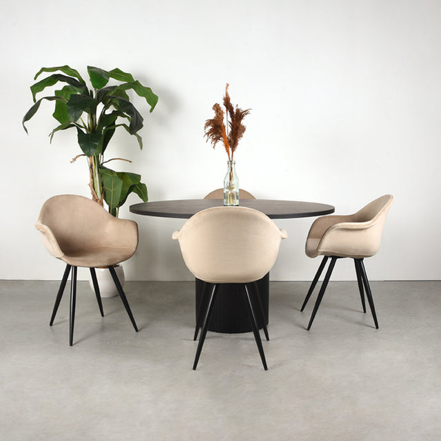 LABEL51 Eetkamertafel Oliva - Zwart - Eiken - 130 cm - Rond van LABEL51 – Luxe comfort op maat van PureWonen. Vraag naar de beste prijs.