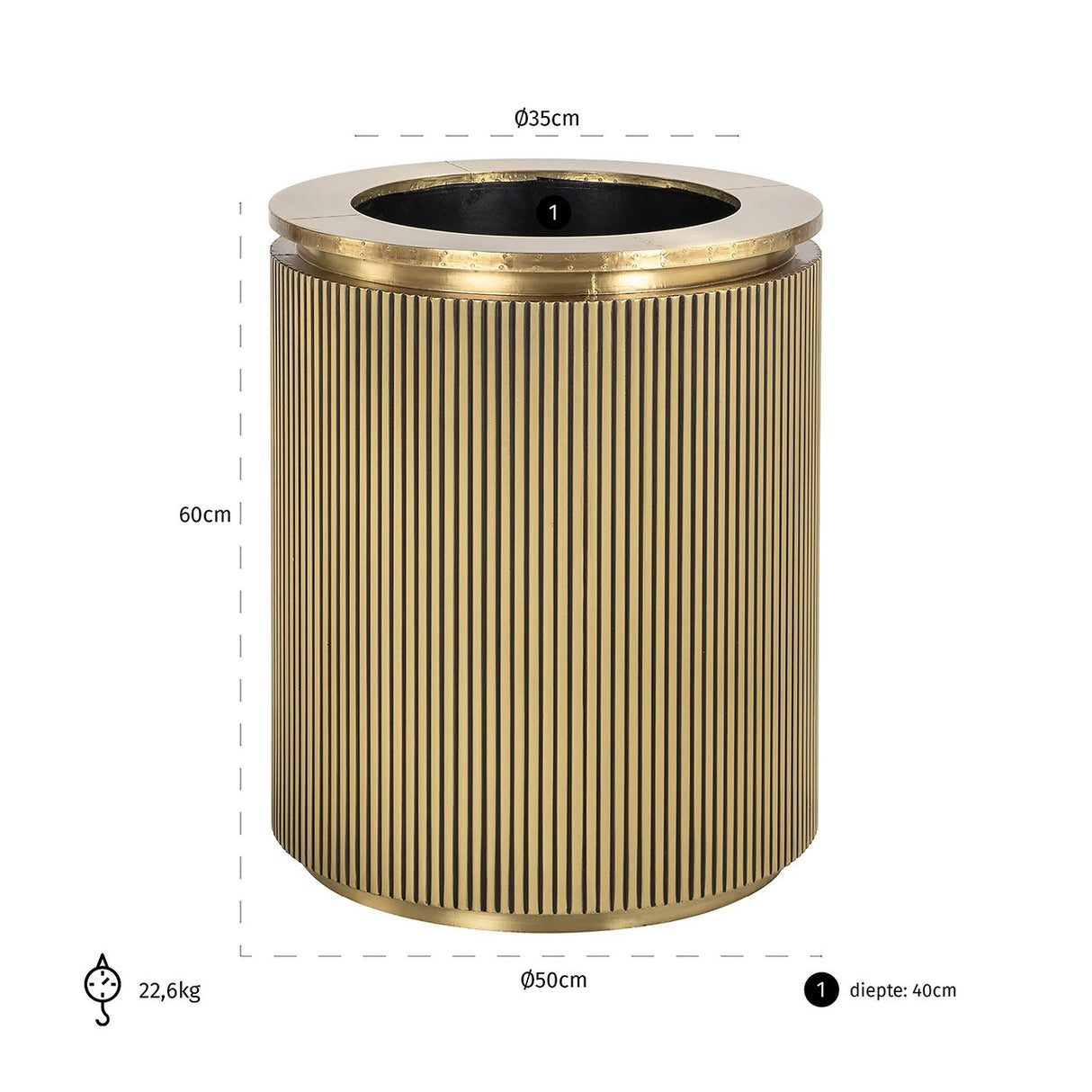 Plantenbak Ironville 50Ø (Brushed Gold) van Richmond Interiors – Luxe comfort op maat van PureWonen. Vraag naar de beste prijs.