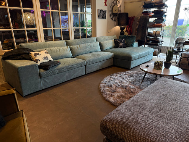 Mega lounge bank groen velous met afneembare hoezen.