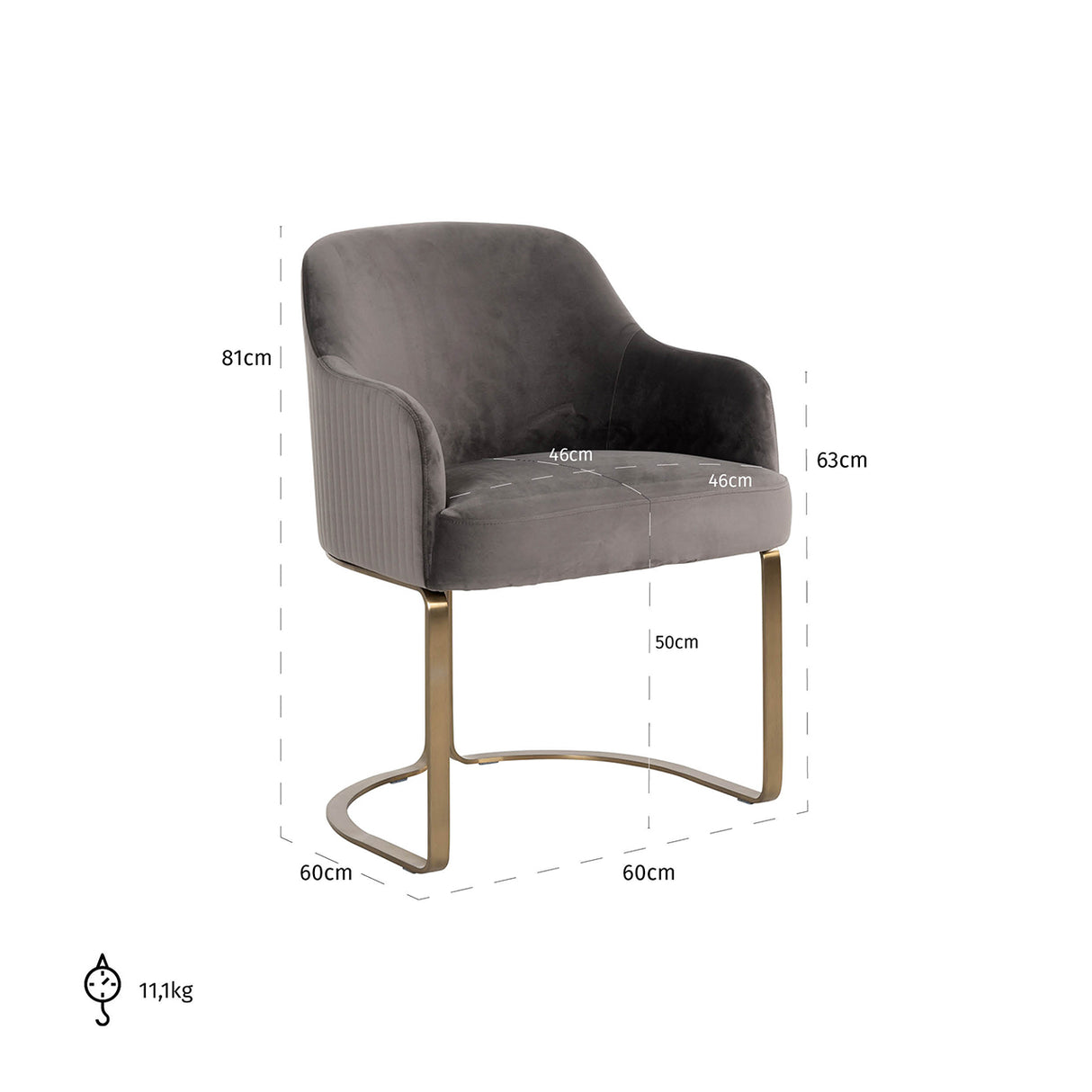 Stoel Hadley stone velvet / brushed gold (Quartz Stone 101) van Richmond Interiors – Luxe comfort op maat van PureWonen. Vraag naar de beste prijs.