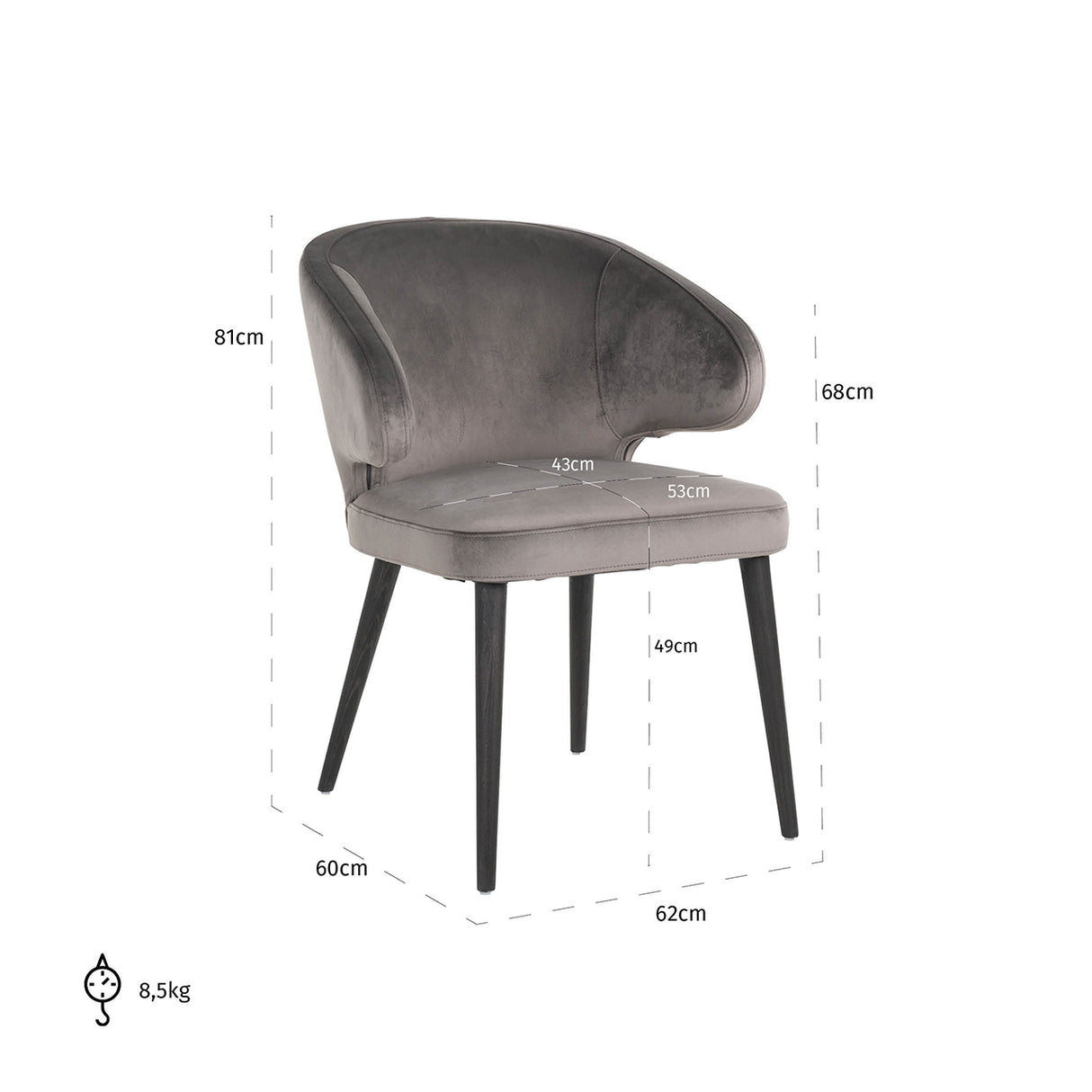 Stoel Indigo stone velvet (Quartz Stone 101) van Richmond Interiors – Luxe comfort op maat van PureWonen. Vraag naar de beste prijs.