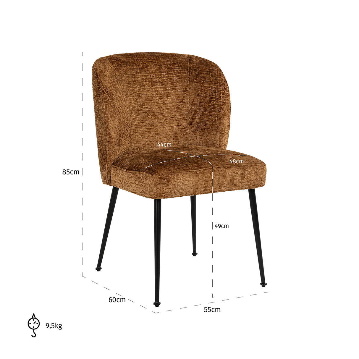 Eetkamerstoel Fallon cognac fusion (Fusion cognac 28) van Richmond Interiors – Luxe comfort op maat van PureWonen. Vraag naar de beste prijs.