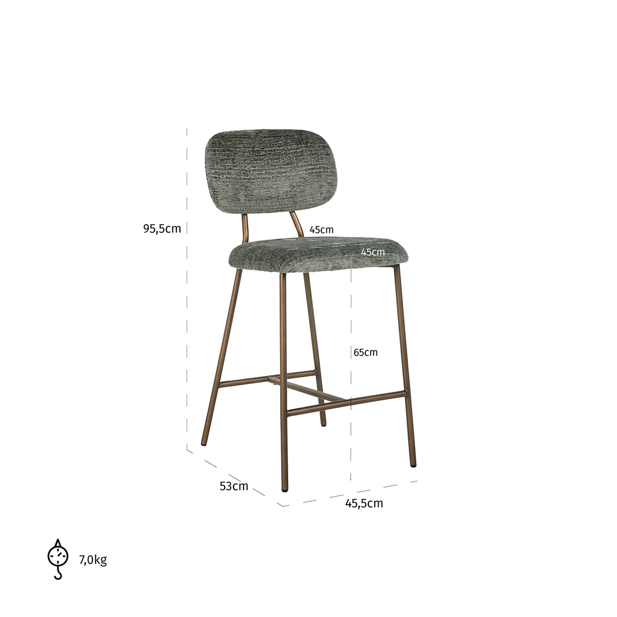 Counterstoel Xenia thyme fusion / brushed gold legs (Fusion thyme 206) van Richmond Interiors – Luxe comfort op maat van PureWonen. Vraag naar de beste prijs.