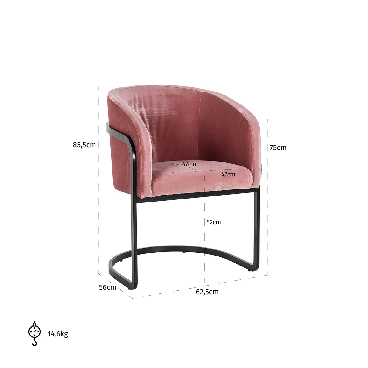 Stoel Chiara blush velvet (Genova 706  Blush) van Richmond Interiors – Luxe comfort op maat van PureWonen. Vraag naar de beste prijs.
