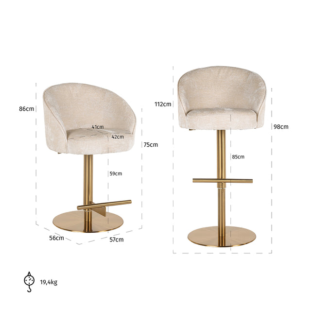 Bar/counter stoel Zabi draaibaar white chenille (Bergen 900 white chenille) van Richmond Interiors – Luxe comfort op maat van PureWonen. Vraag naar de beste prijs.