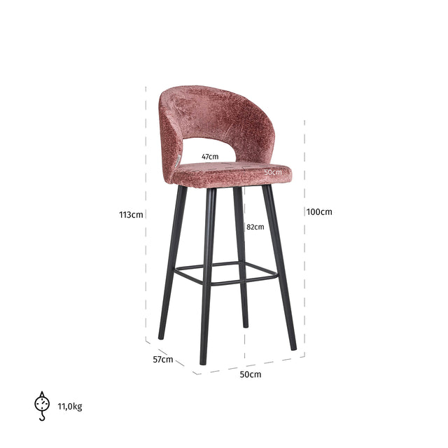 Barstoel Savoy rose  chenille (Bergen 705 rose chenille) van Richmond Interiors – Luxe comfort op maat van PureWonen. Vraag naar de beste prijs.