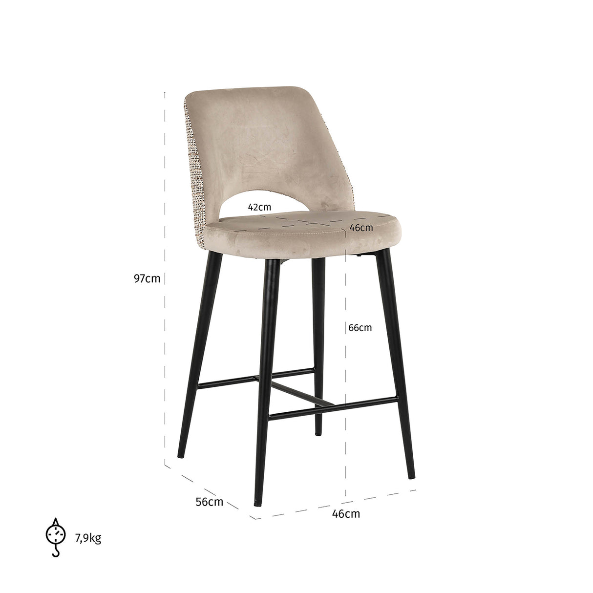 Counterstoel Tabitha trendy nature / quartz khaki (Be Trendy 01 Nature) van Richmond Interiors – Luxe comfort op maat van PureWonen. Vraag naar de beste prijs.